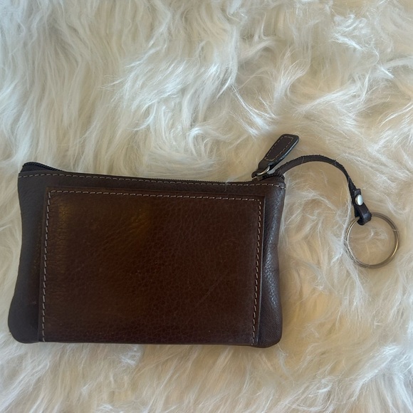 Kate Landry Brown Leather Coin Keychain Wallet Pouch S - Picture 2 of 9
